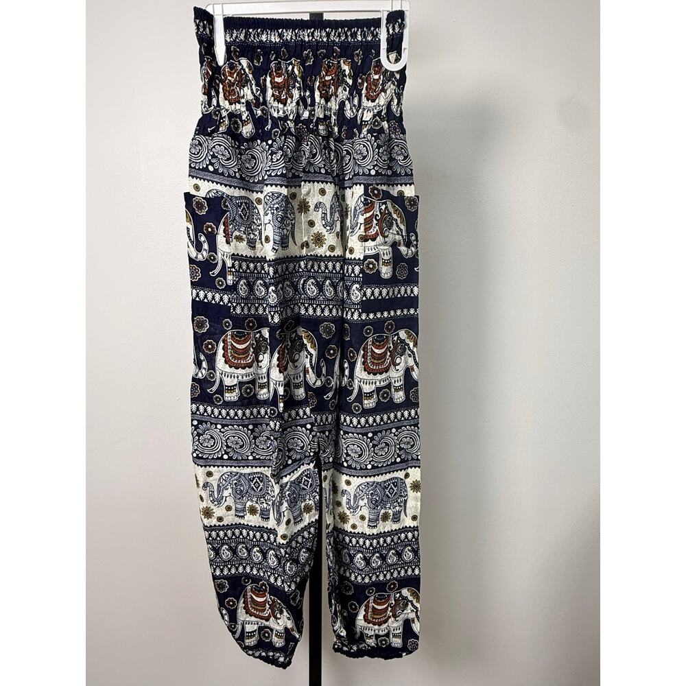 Women's Navy Elephant Print Wide Leg Pants - Picture 2 of 6